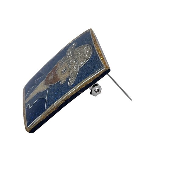 Vintage Vincent Van Gogh Artisan Handmade Art Square Brooch Pin Gold Blue Resin - Picture 2 of 7